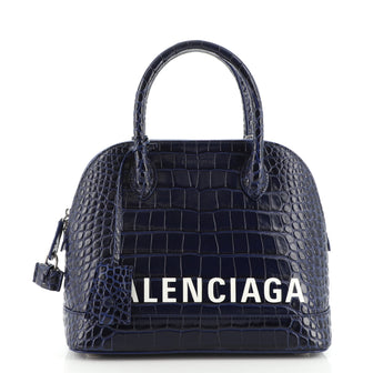 Balenciaga Logo Ville Bag Crocodile Embossed Leather Small