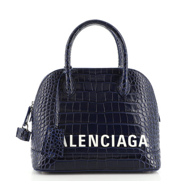 Balenciaga Logo Ville Bag Crocodile Embossed Leather Small
