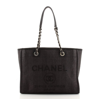 CHANEL Mixed Fibers Small Deauville Tote Beige Black 1287954