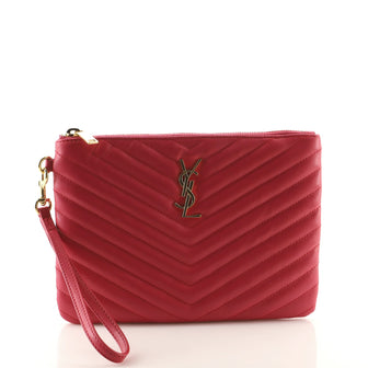 Saint Laurent Classic Monogram Wristlet Pouch Matelasse Chevron Leather Small