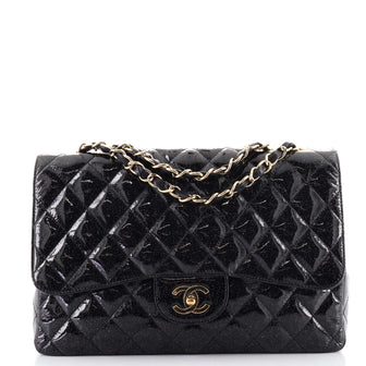 Chanel Vintage Classic Single Flap Bag Quilted Glitter Patent Jumbo