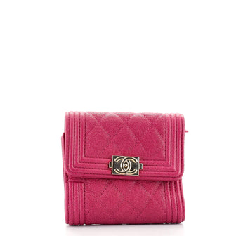 Chanel Boy Trifold Flap Wallet Quilted Caviar Small