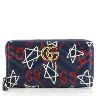 Gucci GG Marmont Zip Around Wallet GucciGhost Matelasse Leather