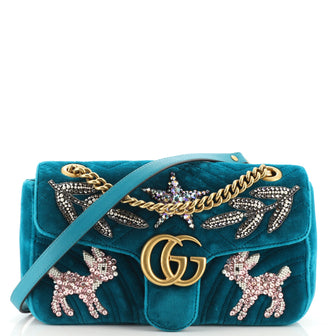 Gucci GG Marmont Flap Bag Embellished Matelasse Velvet Small