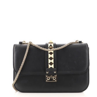 Valentino Glam Lock Shoulder Bag Leather Medium