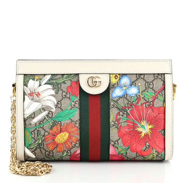 Gucci Ophidia Chain Shoulder Bag Flora GG Coated Canvas Small