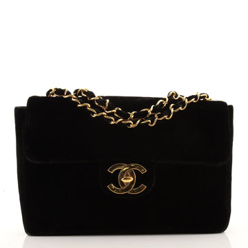 Chanel Vintage Classic Single Flap Bag Vertical Quilt Velvet Jumbo