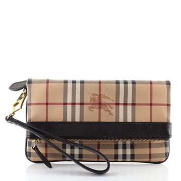 Burberry Adeline Fold Over Wristlet Clutch Haymarket Coated Canvas