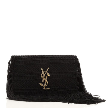 Saint Laurent Classic Monogram Clutch Fringe Crochet with Leather Small