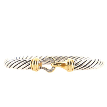 David Yurman Cable Buckle Bracelet Sterling Silver with 18K Yellow Gold and Pave Diamonds 7mm