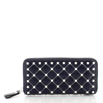 Valentino Free Rockstud Spike Zip Around Wallet Quilted Leather Long
