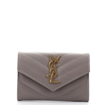 Saint Laurent Classic Monogram Flap Wallet Matelasse Chevron Leather Small