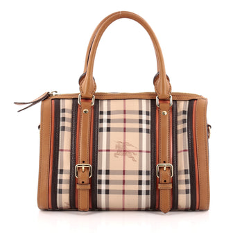 Burberry Color Block Alchester Bowling Bag Haymarket Coated Canvas and Leather Medium