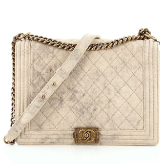 Chanel Boy Flap Bag Quilted Distressed Suede Large