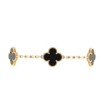 Van Cleef & Arpels Vintage Alhambra 5 Motifs Bracelet 18K Yellow Gold and Onyx
