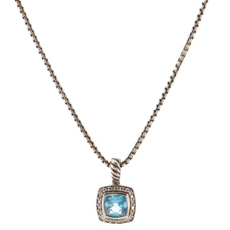 David Yurman Petite Albion Pendant Necklace Sterling Silver with Topaz and Diamonds