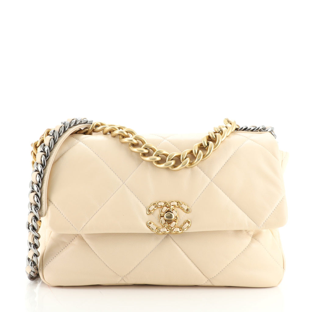 CHANEL Lambskin Quilted Large Chanel 19 Flap Beige 1290463
