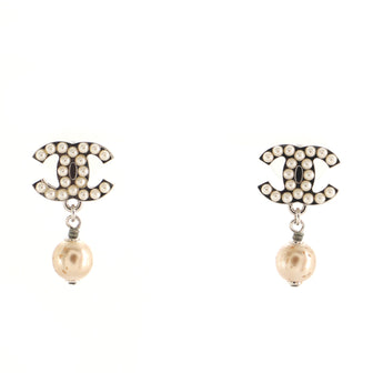 Chanel CC Dangle Earrings Faux Pearl and Metal