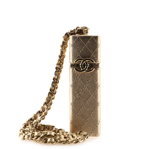 Chanel CC Squared Lipstick Case on Chain Stitched Lambskin with