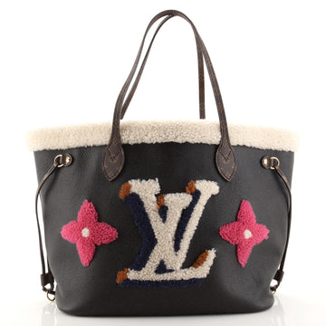 Louis Vuitton Neverfull NM Tote Leather and Monogram Teddy Shearling MM