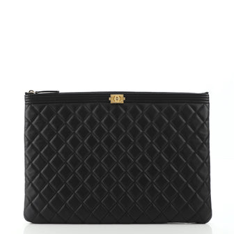 Chanel Boy O Case Clutch Quilted Lambskin Large