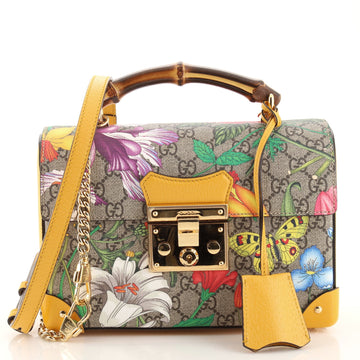 Gucci Padlock Bamboo Shoulder Bag Flora GG Coated Canvas Small