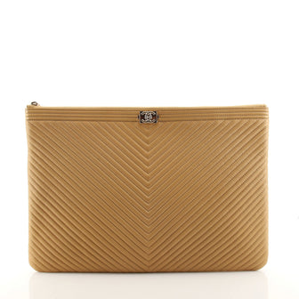Chanel Boy O Case Clutch Chevron Quilted Lambskin Large