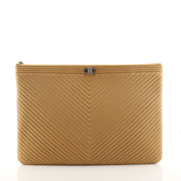 Chanel Boy O Case Clutch Chevron Quilted Lambskin Large