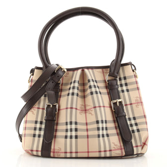 Burberry Northfield Convertible Tote Haymarket Coated Canvas Small
