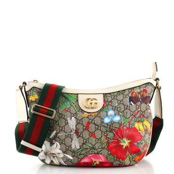 Gucci Ophidia Half Moon Hobo Flora GG Coated Canvas Small