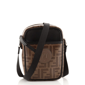 Fendi FF Logo Stamp Zip Crossbody Bag Zucca Coated Canvas Mini