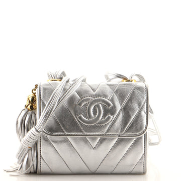 Chanel Vintage CC Tassel Flap Bag Chevron Leather Mini