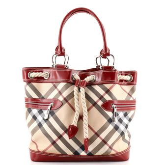 Burberry Nautical Bucket Tote Nova Check Coated Canvas Large