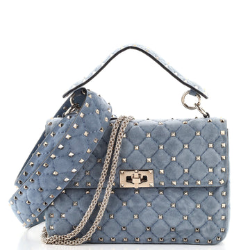 Valentino Rockstud Spike Flap Bag Quilted Suede Medium