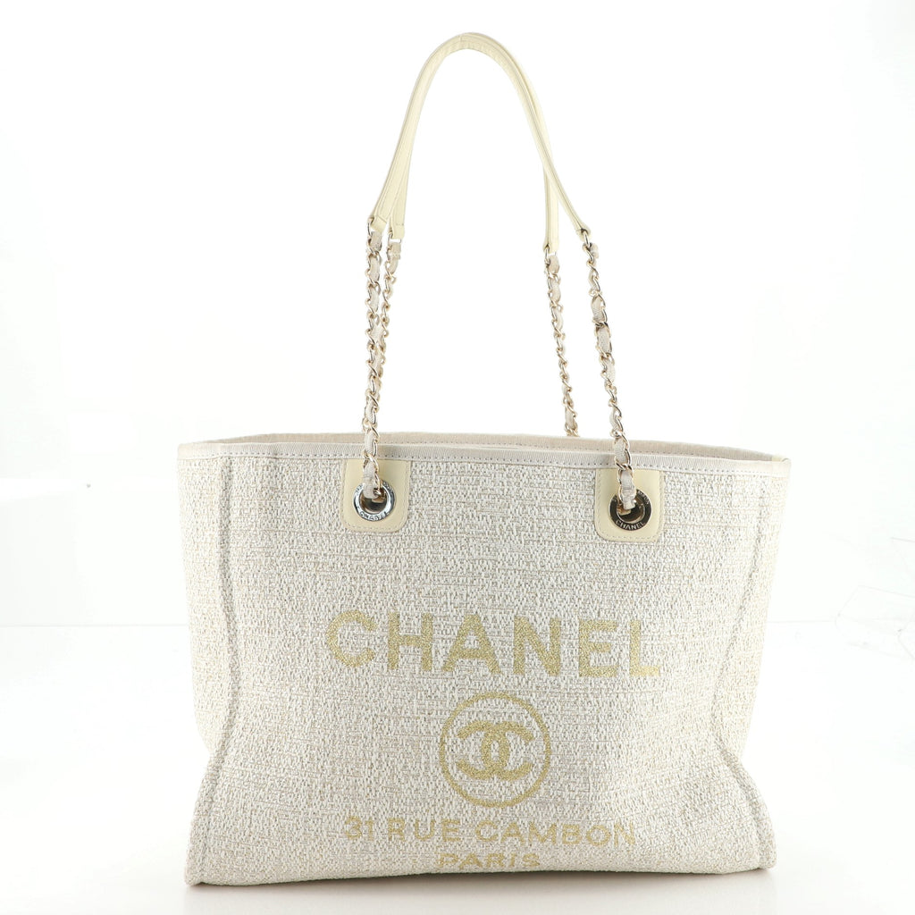 Chanel Deauville Tote Raffia with Glitter Detail Small Neutral 1119271