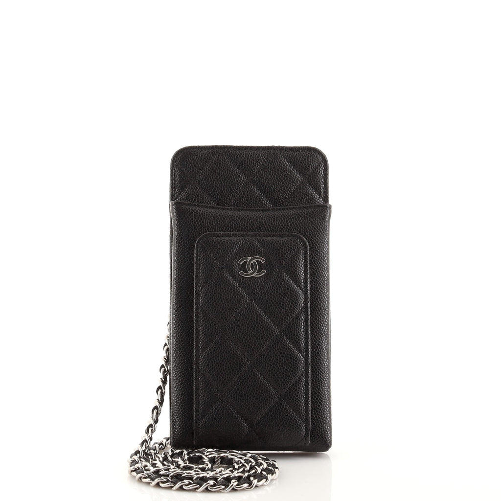 Chanel O Phone Holder Crossbody Bag Quilted Caviar Black 1119311