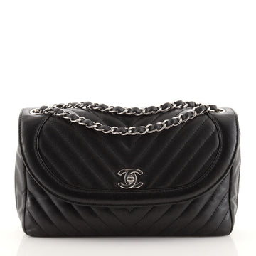 Chanel Round CC Chain Flap Bag Chevron Lambskin Medium