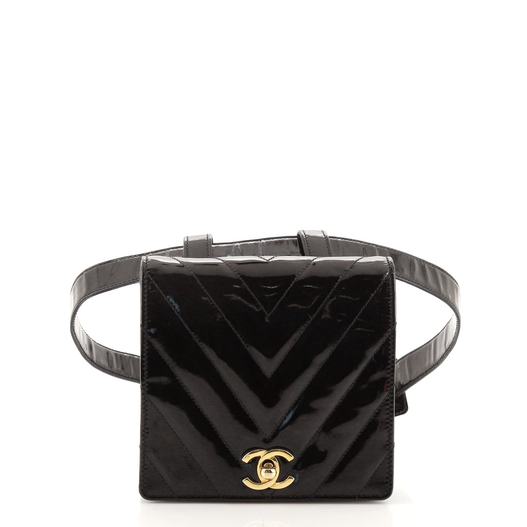 Chanel Vintage Flap Belt Bag Chevron Patent Small Black 11197322