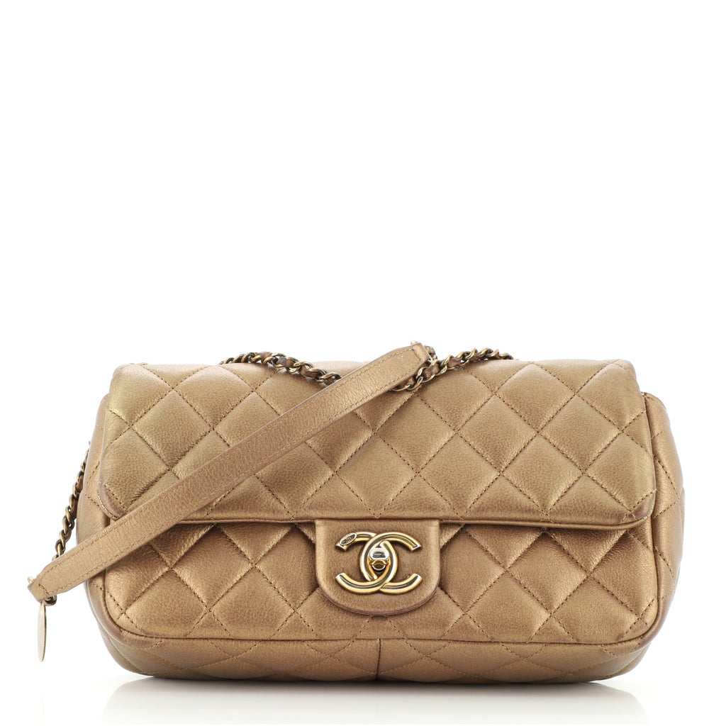 Chanel CC Eyelet Flap Bag Quilted Iridescent Goatskin Medium Gold 11197327
