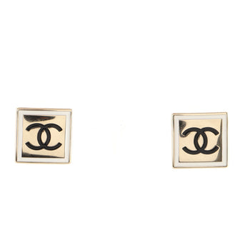 Chanel CC Square Stud Earrings Metal with Enamel