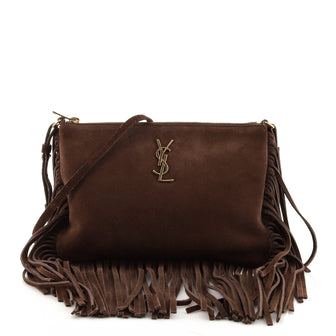 Saint Laurent Classic Monogram Fringe Zip Crossbody Bag Suede Small