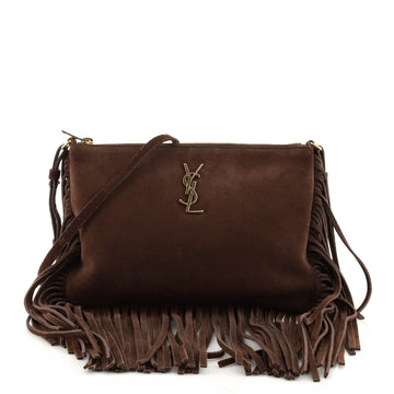 Saint Laurent Classic Monogram Fringe Zip Crossbody Bag Suede Small