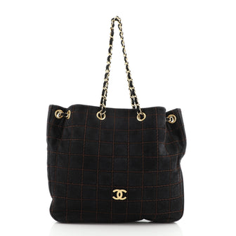 Chanel Vintage Chocolate Bar Tote Quilted Suede Medium