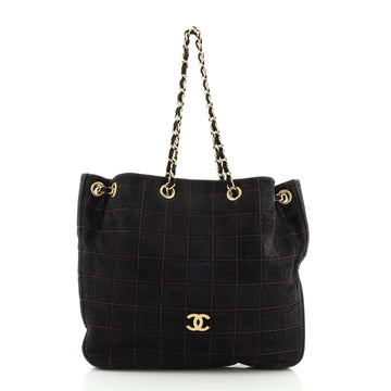 Chanel Vintage Chocolate Bar Tote Quilted Suede Medium