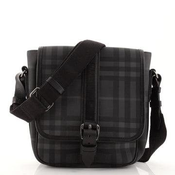 Burberry Buckle Flap Messenger Bag Smoked Check Canvas Small