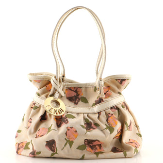 Fendi Chef Shoulder Bag Rose Print Zucca Canvas Small