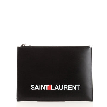 Saint Laurent Logo Zip Clutch Printed Leather Medium