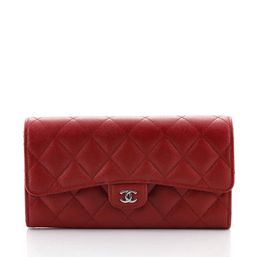 Chanel CC Gusset Classic Flap Wallet Quilted Caviar Long