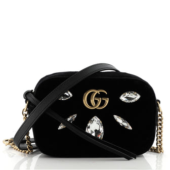Gucci GG Marmont Shoulder Bag Crystal Embellished Matelasse Velvet Mini