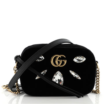 Gucci GG Marmont Shoulder Bag Crystal Embellished Matelasse Velvet Mini